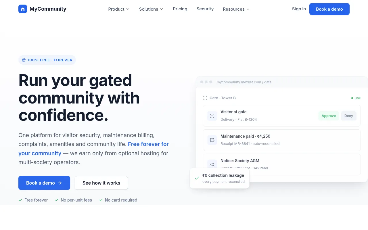 MyCommunity — live product screenshot